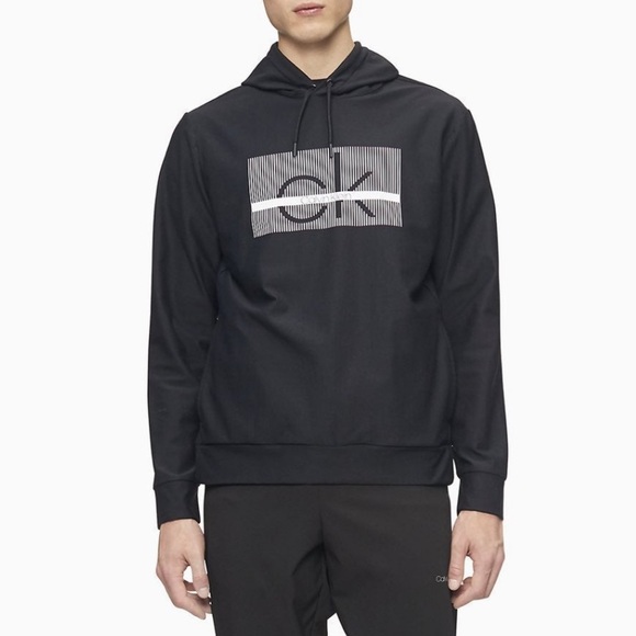 NWT Men’s Size X-Small Calvin Klein Linear Logo Print Drawstring Hoodie In Black - Picture 3 of 12